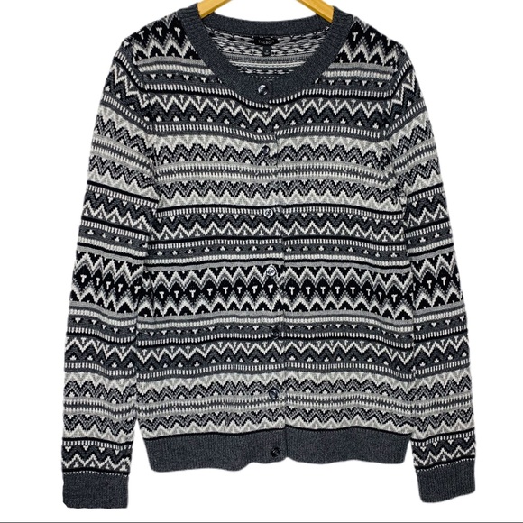 Talbots‎ Fair Isle Cardigan Sweater Lambswool Medium - Picture 1 of 16